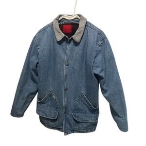 VIntage L.L. Bean Denim Barn Chore Coat Field Jacket Plaid Blanket Lined Men's M